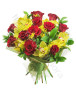 bouqet-rose-rosse-orchidee-gialle-mimosa